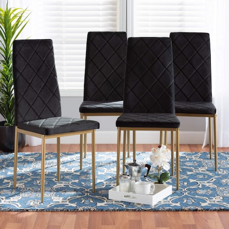 Baxton Studio Blaise Glam and Luxe Black Velvet Upholstered and Gold Finished Metal Dining Chair Set , PK4 194-4PC-11776-ZORO